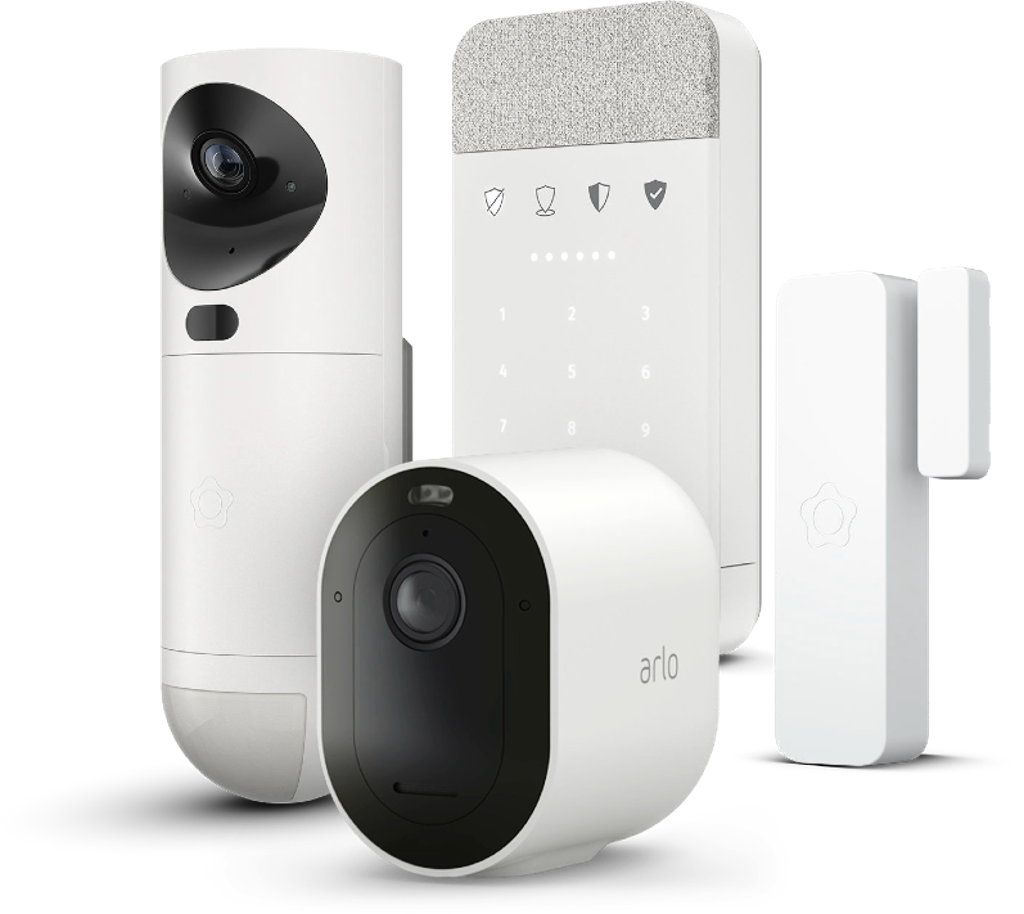 Verisuren Arlo- ja GuardVision-kamerat, puhekeskus sekä ovi- ja ikkunahälytin.