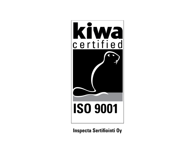 sovellus kodin hallintaan Kiwa certified ISO 9001 -logo. Inspecta Sertifiointi Oy.