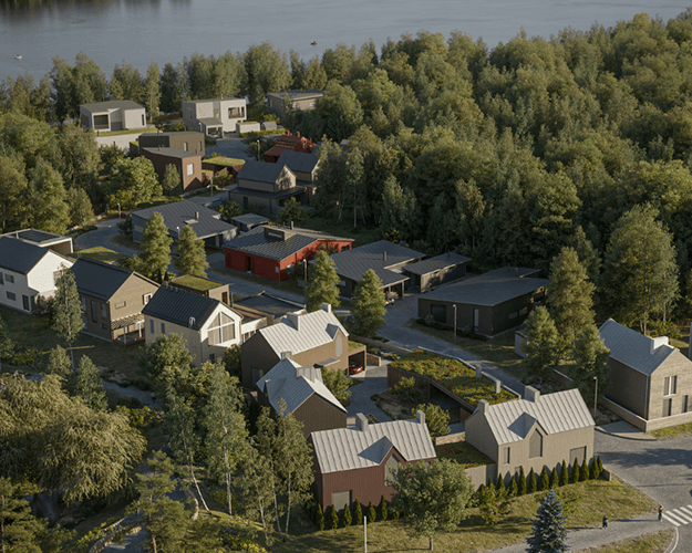 Great Place To Work -sertifikaatti Oulun asuntomessut, mallikuva alueesta lintuperspektiivistä.