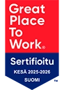 Great Place To Work. Sertifioitu kesä 2025-2026 Suomi.
